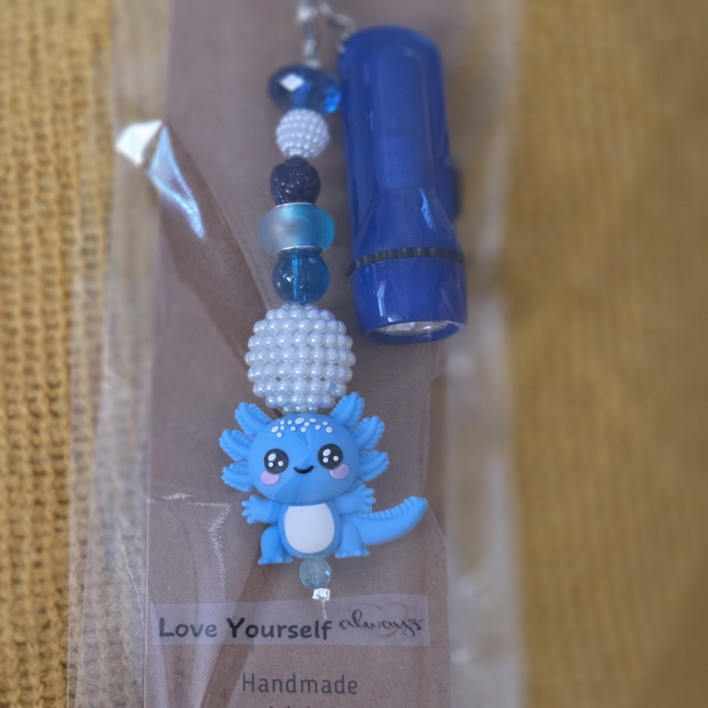 Blue Axolotl Keychain with Beads